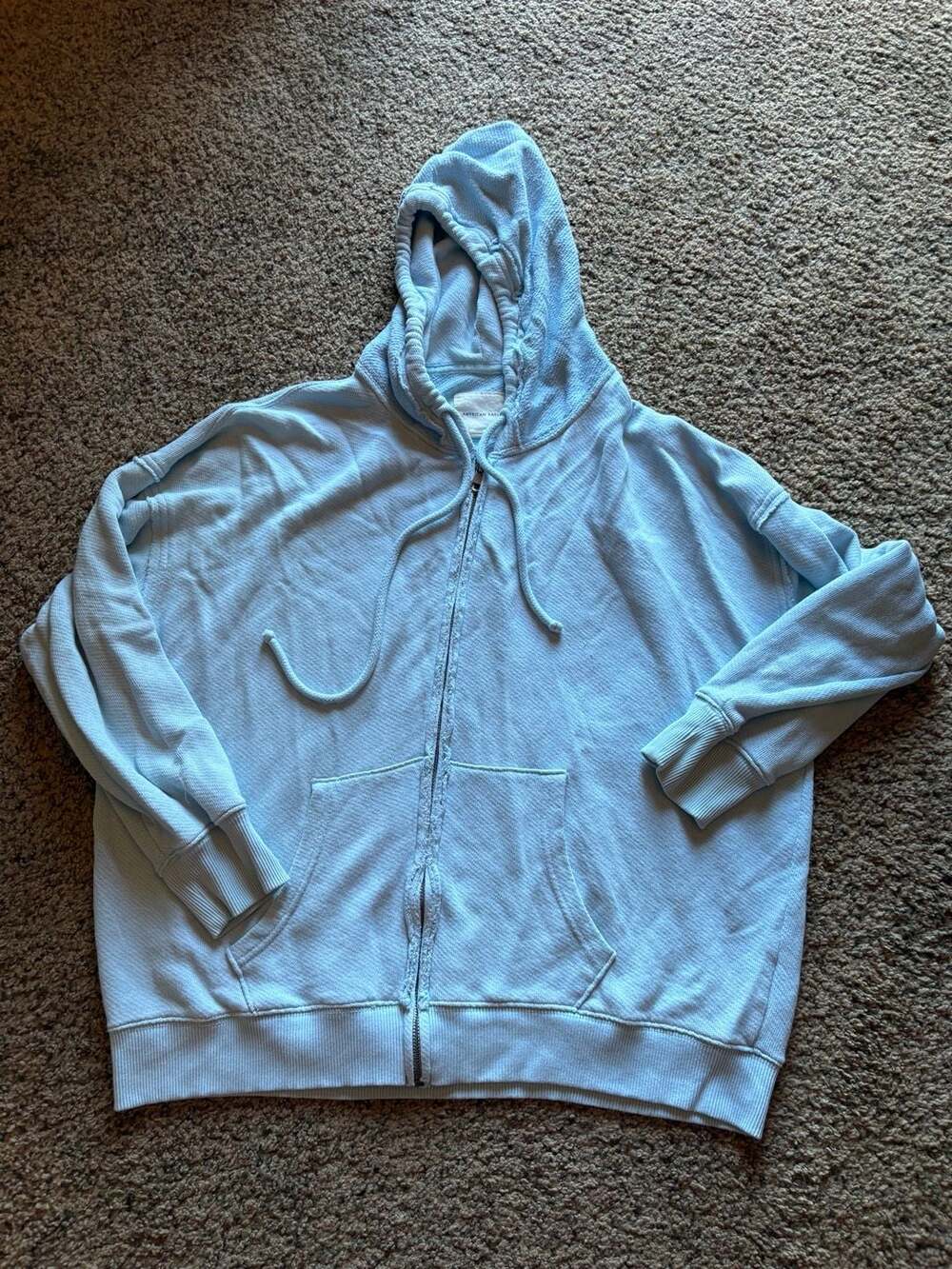 American Eagle Zip Up Hoodie Size M Blue Waffle Knit